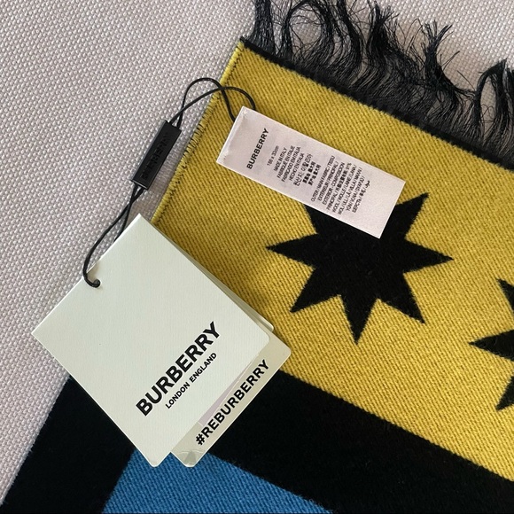 BURBERRY MENS BLUE JACQUARD LOGO SCARF MADE IN ITALY - Picture 2 of 8